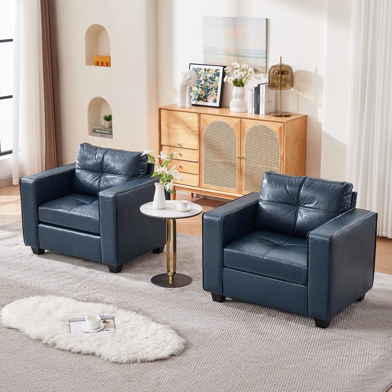 Ensemble de 2 fauteuils en similicuir de 38 po (ensemble de 2), Bleu