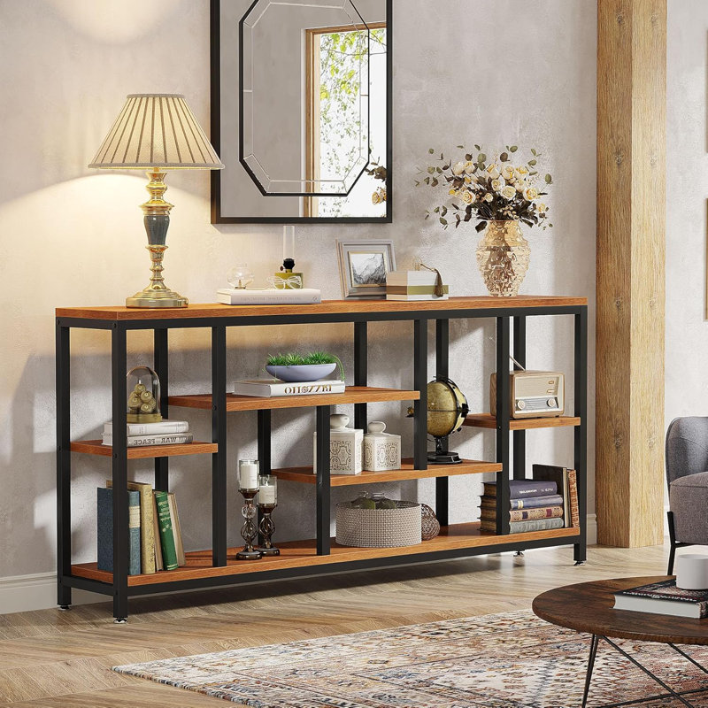 Nasser 70.86" Console Table, Gray, Black