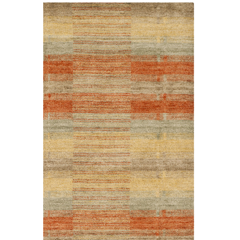 Tapis brun / orange / jaune en laine tissé à plat à la main Frann, Carré 6 pi