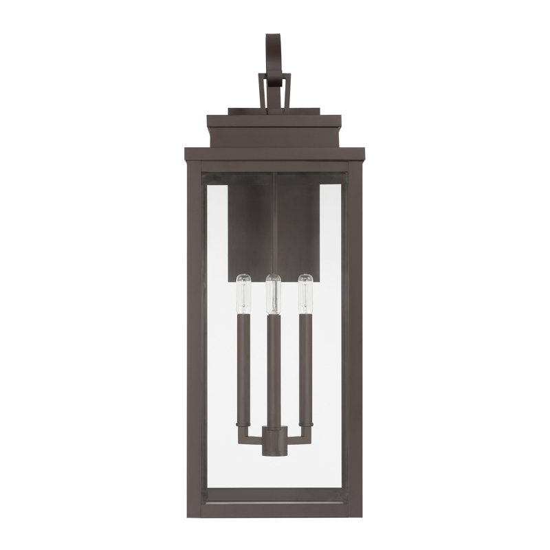 Seales 31-inch 3-light Dark Bronze Exterior Wall Sconce with Clear Glass, 31" H x 11" W x 13.25" D, Brown
