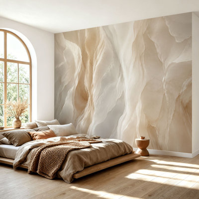Wall Mural Peel and Stick Wallpaper Abstract White Beige Flowing Soft Marble Inspired Organic Waves Self-Adhesive Removable Contact Paper Wall Decor for Living Room Bedroom 69"H x 96"W