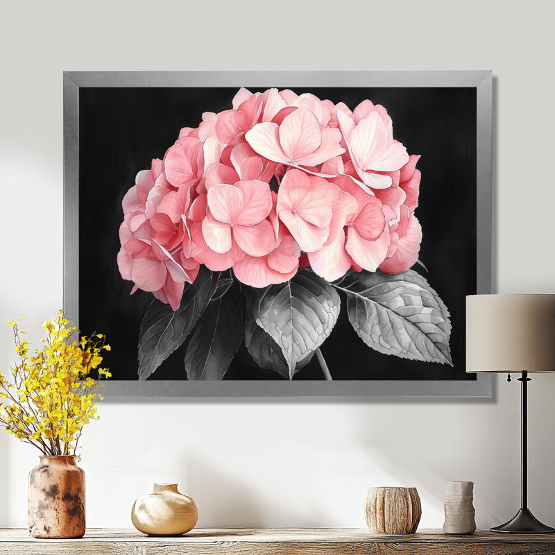 Hortensias avec une douce floraison de roses I - impressions sur toile d'hortensias, 30" H x 40" W, Picture Frame Print