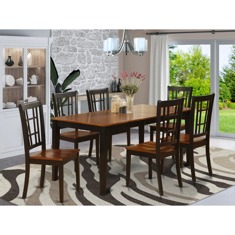 Cleobury Solid Wood Dining Set, Black/Cherry Incorrect , 7 Pieces: 1 Table, 6 Chairs , Wood