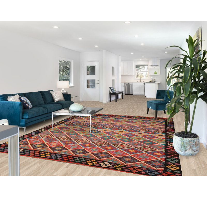 Tapis oriental réversible en laine Kilim 8 x 10