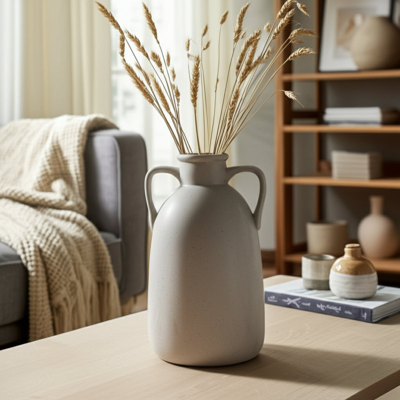 Vase neutre contemporain avec poignées, Gris