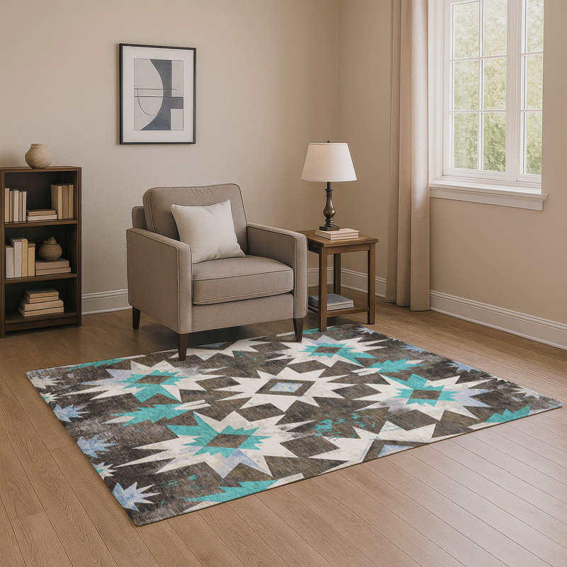 Tapis aztèque Jakiyra AMF1893 lavable à la machine de qualité supérieure, Rectangle 10 pi x 14 pi