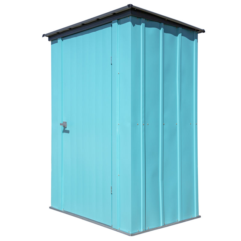 Teal Metal Patio Shed with Tall Walls and Wide Door