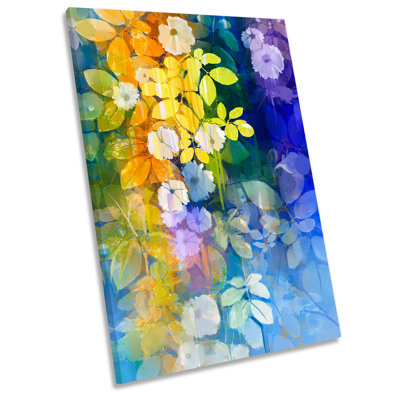 X7824 Blue Flowers Yellow Floral - Wrapped Canvas Painting