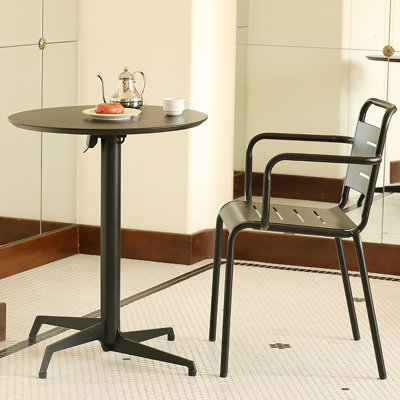 Black Round Folding Table – 23.6"X23.6"X29.5" Indoor & Outdoor Metal Table, Rust-Resistant, Waterproof, Sturdy X-Shaped Design, Easy Fold & Storage