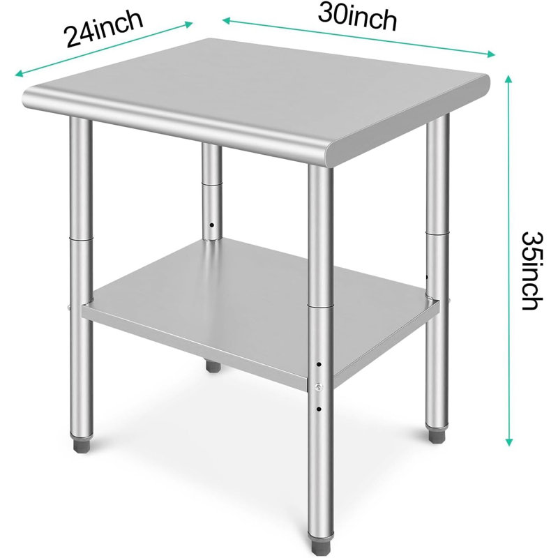 Stainless Steel Table, With Adjustable Under Shelf