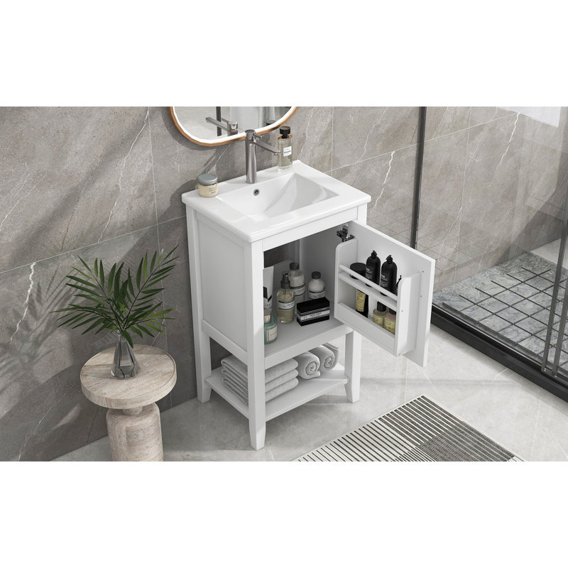 Meuble-lavabo de 20 po avec lavabo, armoire de salle de bain avec porte à fermeture douce, support de rangement et tablette ouverte