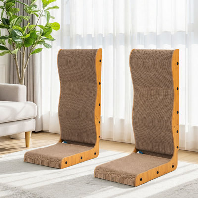 2-Pack 25.6''H Modern L-Shaped Cat Scratcher with Ball – Durable Cardboard Scratching Pads for Indoor Cats