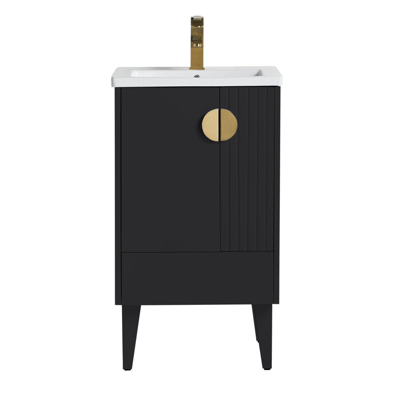 Ensemble de meuble-lavabo simple 20 po Saimah, Laiton satiné, Noir