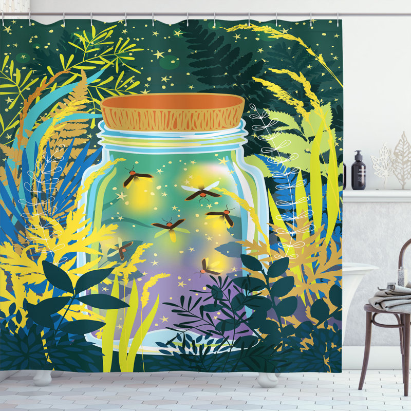 East Urban Home Firefly Shower Curtain Surreal Forest Landscape Multicolor, 70"H x 69"W