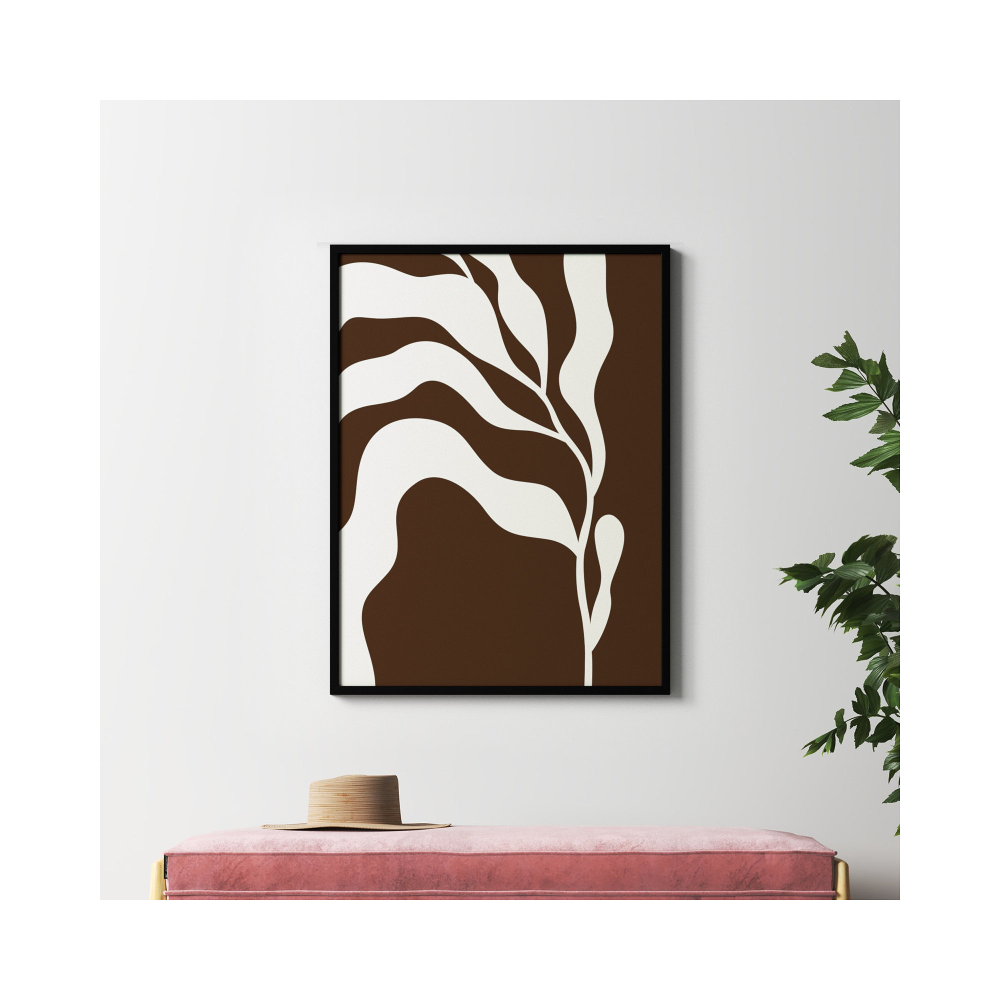 Retro Matisse Inspired Abstract Botanical 2 Brown, Black, 41" H x 31" W x 1" D