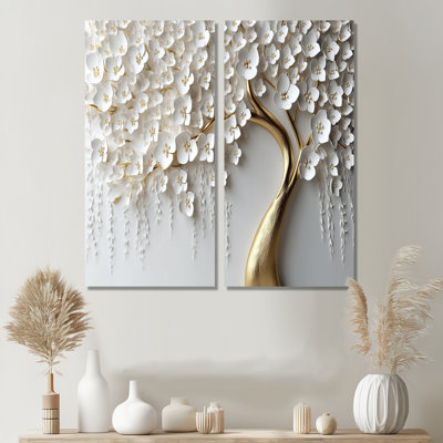 White Orchid Tree Garden Of Branches IV - Floral Canvas Wall Art Print (No texture) Set of 2