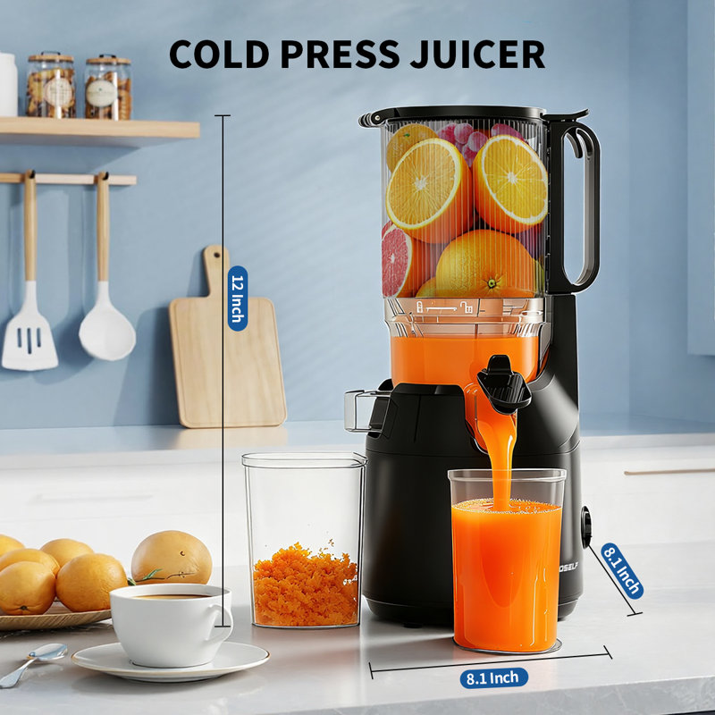Presse-agrumes 5,3 po Ecoself Juicer Machine, capacité de 1,7 L, rendement élevé en jus, presse-agrumes à pressage à froid puissant et lent avec contrôle total de la pulpe Facile à nettoyer