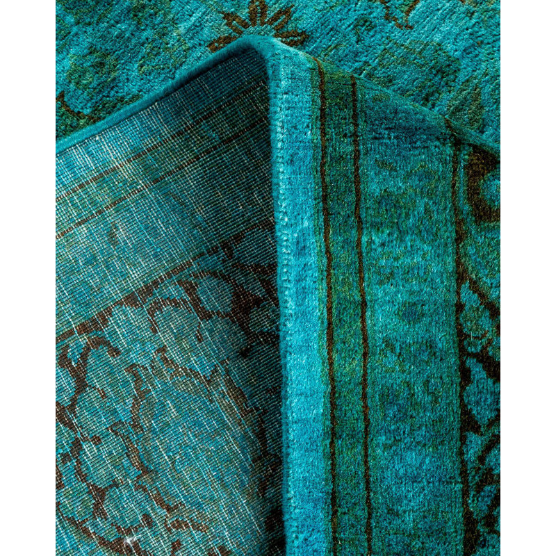 Tapis bleu noué à la main de conception unique Chimel