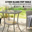 3 Piece Grey Rattan Bistro Set with 2 Cushioned Chairs and 2-Tier Glass Top Coffee Table, Garden Balcony Furniture with Steel Frame