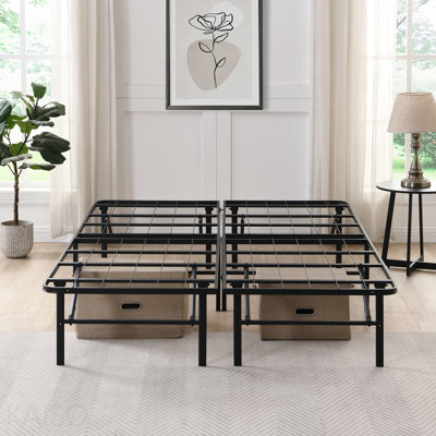 King  Metal Platform Folding Bed Frame 14 Inch High King Size Box Spring Replacement Heavy Duty Steel Slat Easy Assembly Under-Bed Storage,Black