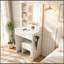Table de coiffeuse avec miroir, lumières DEL réglables, prise de courant, support pour sèche-cheveux et tabouret-133289344