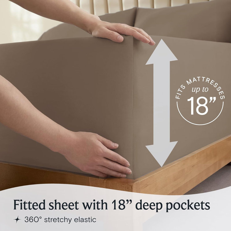 Luxclub 4 PC Dark Khaki Queen Silky Soft Cooling Extra Deep Pocket Performance Sheet Set, Dark Khaki