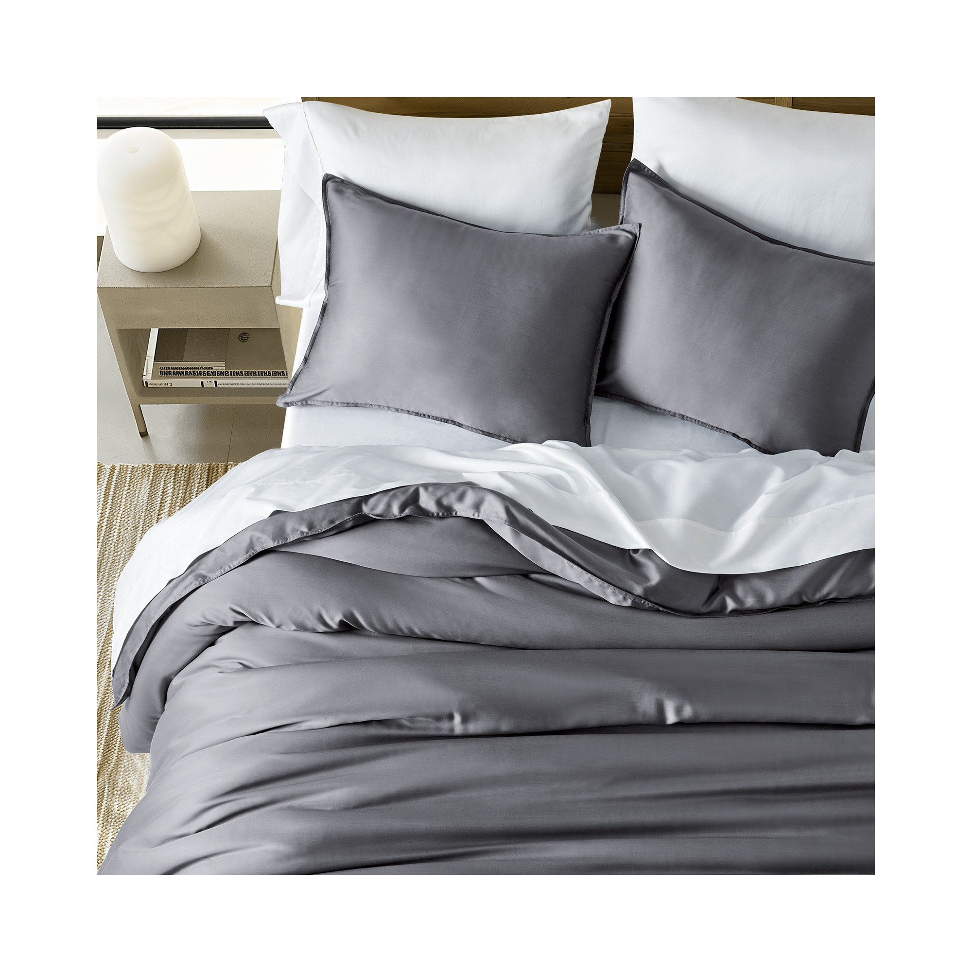 Tencel Lyocell Cooling Duvet Cover Set, King Duvet Cover + 2 King Shams, Charcoal Gray