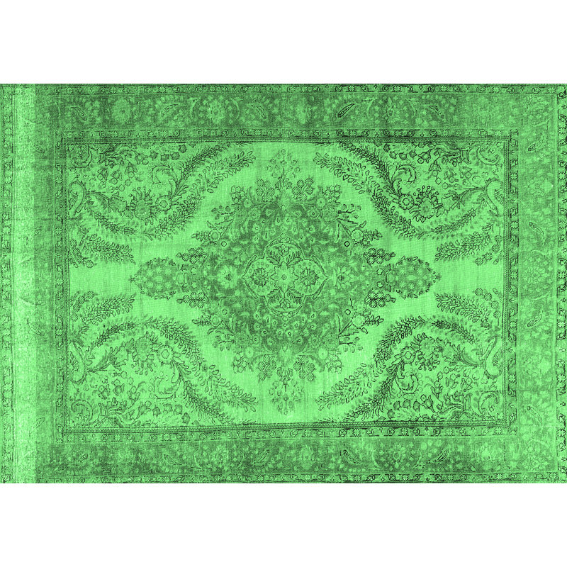 Tapis oriental en laine / polyester tissé à la machine en vert / gris, Rectangle 7 pi x 9 pi