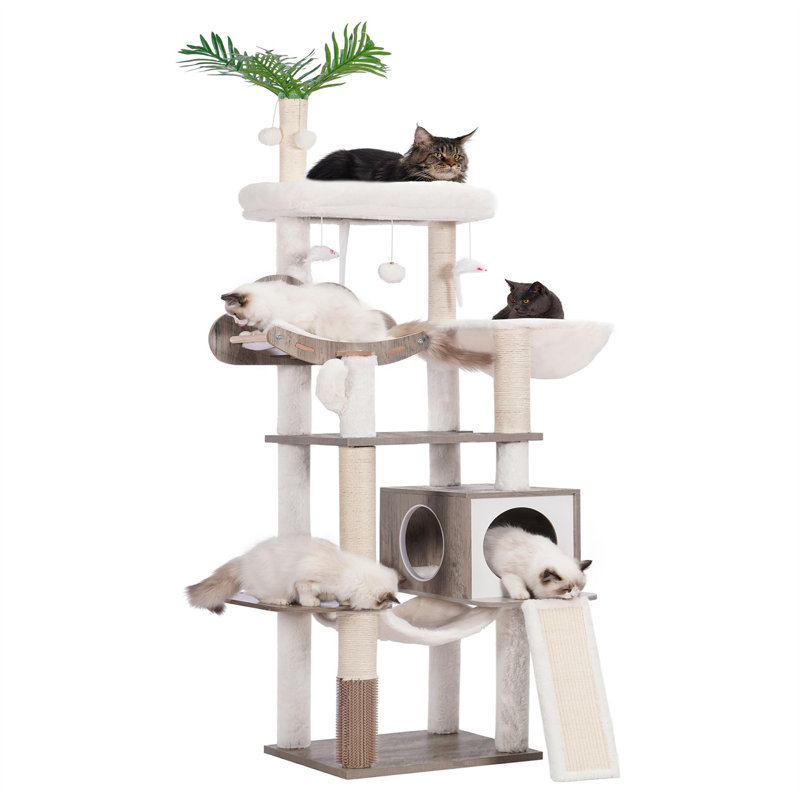 61.42 " H Cat Tree, Beige/Dark Brown