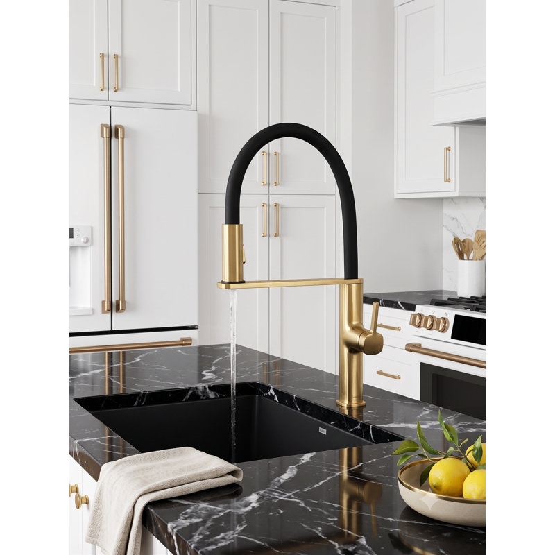 Brushed Gold Modern Pull Out Dual Spray With Magnetic Dock Kitchen Faucet