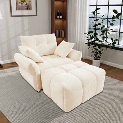 Chaise longue rembourrée en chenille capitonnée à accoudoirs évasés