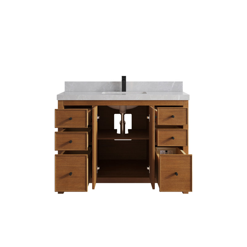 Meuble-lavabo simple 48 po avec plateau Chicago Teak