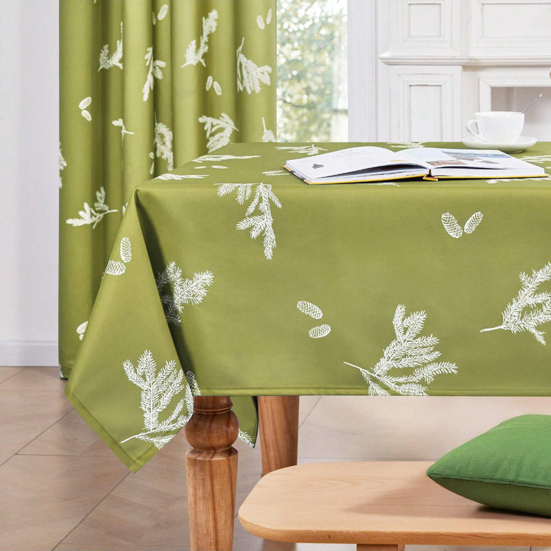 Leaf Patterned Tablecloth, 1 PCS, 60" x 84", Green