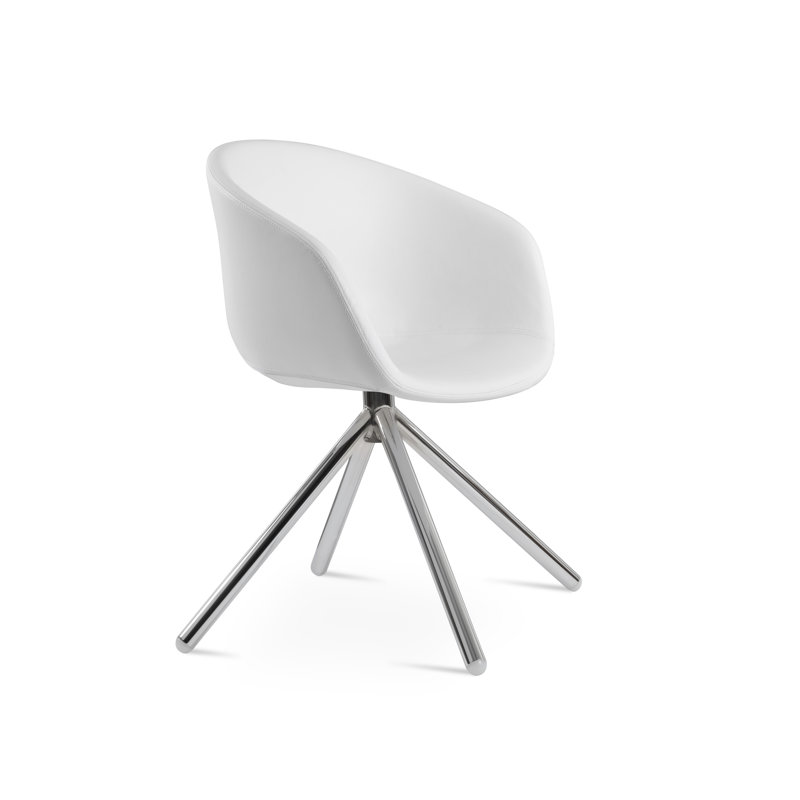 Tribeca Stick Swivel Arm Chair, Chrome, White