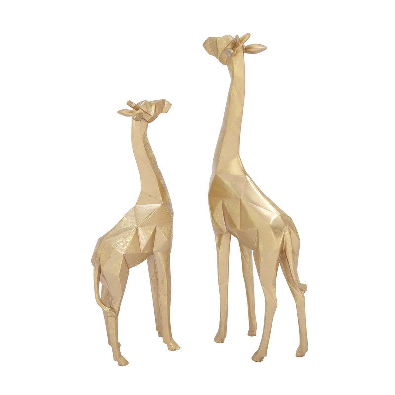 Gold Polystone Giraffe Sculpture Set with Satin Finish, 12" and 15"