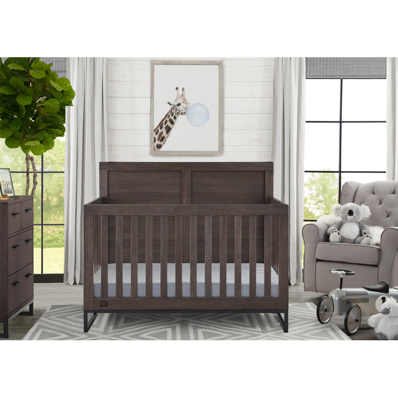 Rustic Gray and Matte Black 6-in-1 Convertible Baby Crib
