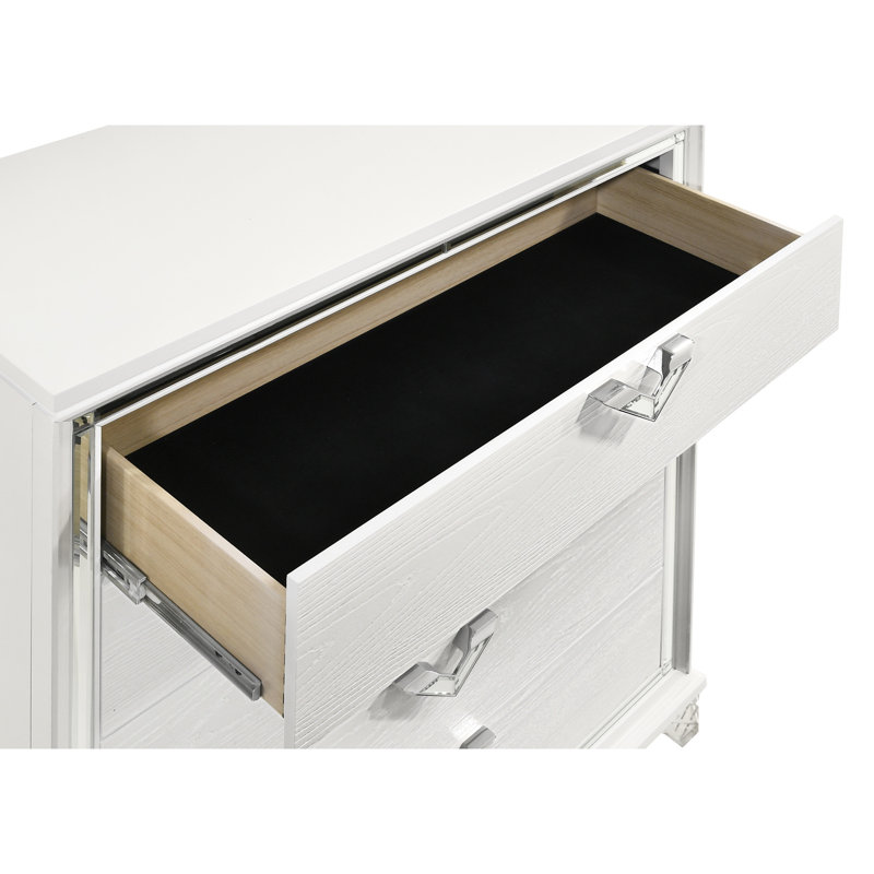 Table de chevet pour chambre à coucher avec 2 tiroirs, lueur DEL et poignée en forme de V en blanc - 2 poignées inhabituelles modernes pour