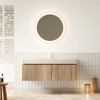 Armoire de rangement pour salle de bain 48 "avec comptoir à motif et cuve en céramique, 2 portes et 1 tiroir, pré-assemblée, finition chêne blanc, résistance aux hautes températures, meuble-lavabo simple à assembler, ouverture en douceur