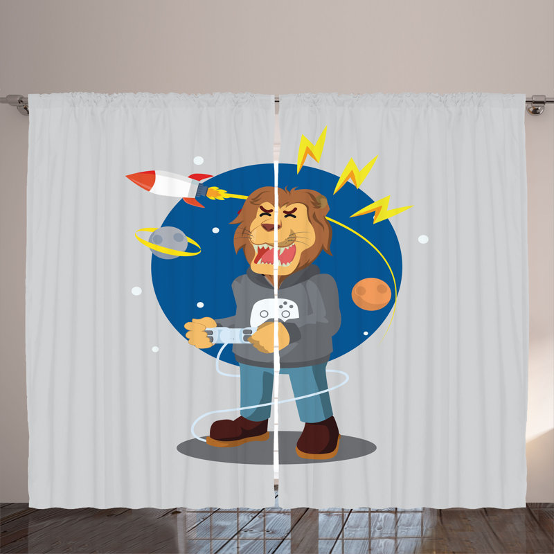 Panneaux de rideaux semi-transparents avec passe-tringle pilier décoration print, 54" lx 108" l