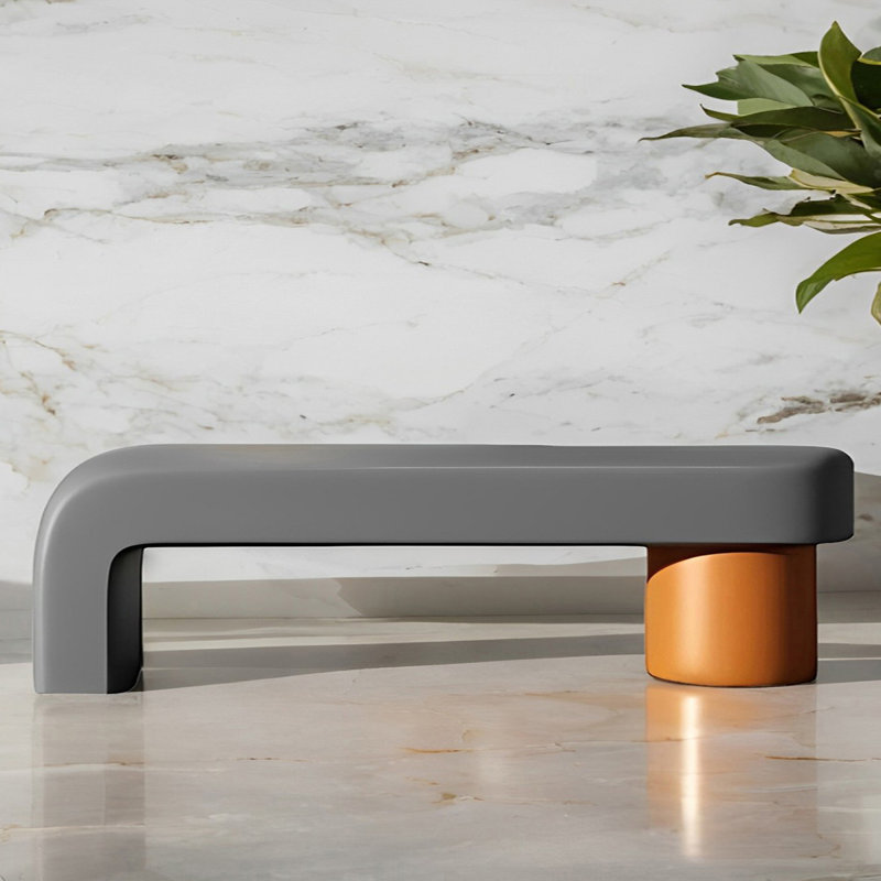 Banc rembourré en similicuir Light Luxury, H 17,71 po x l 78,74 po x P 15,74 po, Orange / gris foncé
