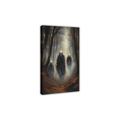 Gothic Horror Wall Art - Creepy Grim Reaper Canvas Prints Painting, Dark Forest Skull Ghost Poster, Spooky Wraith in Mist Room Decor Pictures for Living Room Halloween Decoration Framed 8" L X 12" W