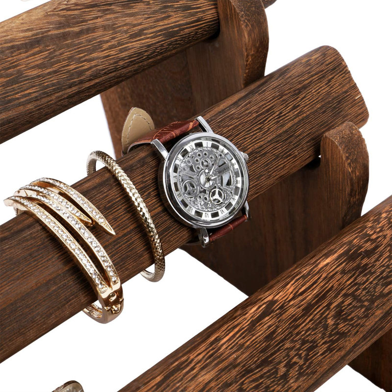 Support à montre ovale en bois à 4 niveaux