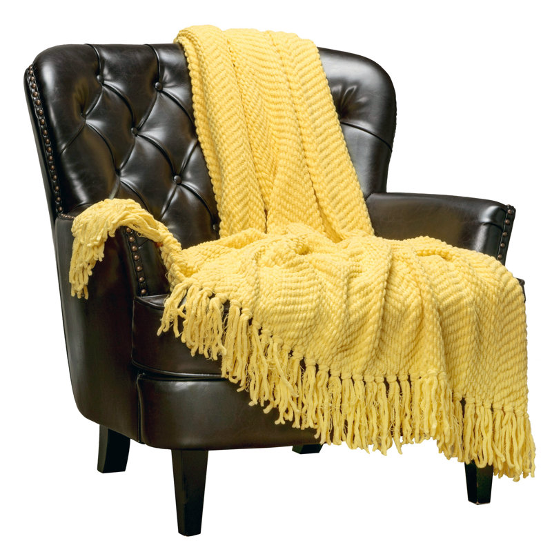 Jeté tricoté texturé , Jaune, l 65 po x L 50