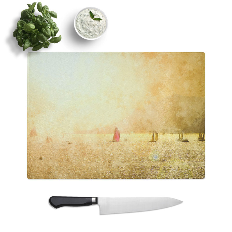 Sailing Boats Painting Chopping Board, 0.4cm H x 28.5cm W x 39cm L