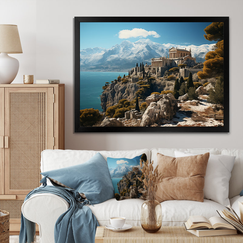 " Greece Mythical Parnassus ", Black Picture Framed, 34" H x 44" W x 1.5" D