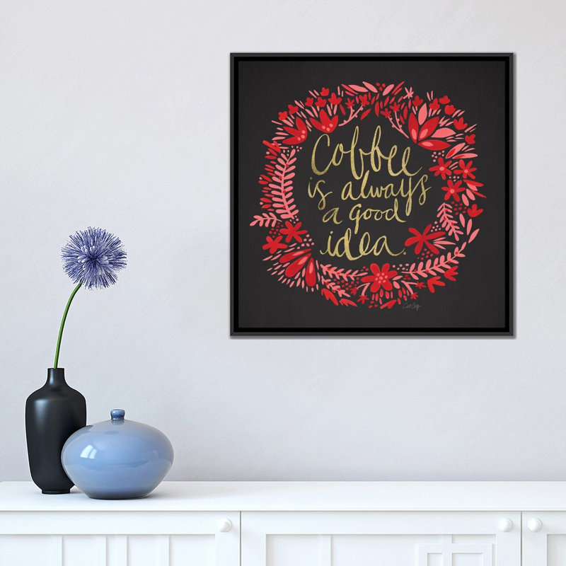 « coffee fusain », impression sur toile tendue, H 18 po x l 18 po x P 1,5 po, Toile avec cadre flottant noir, Pas de tapis