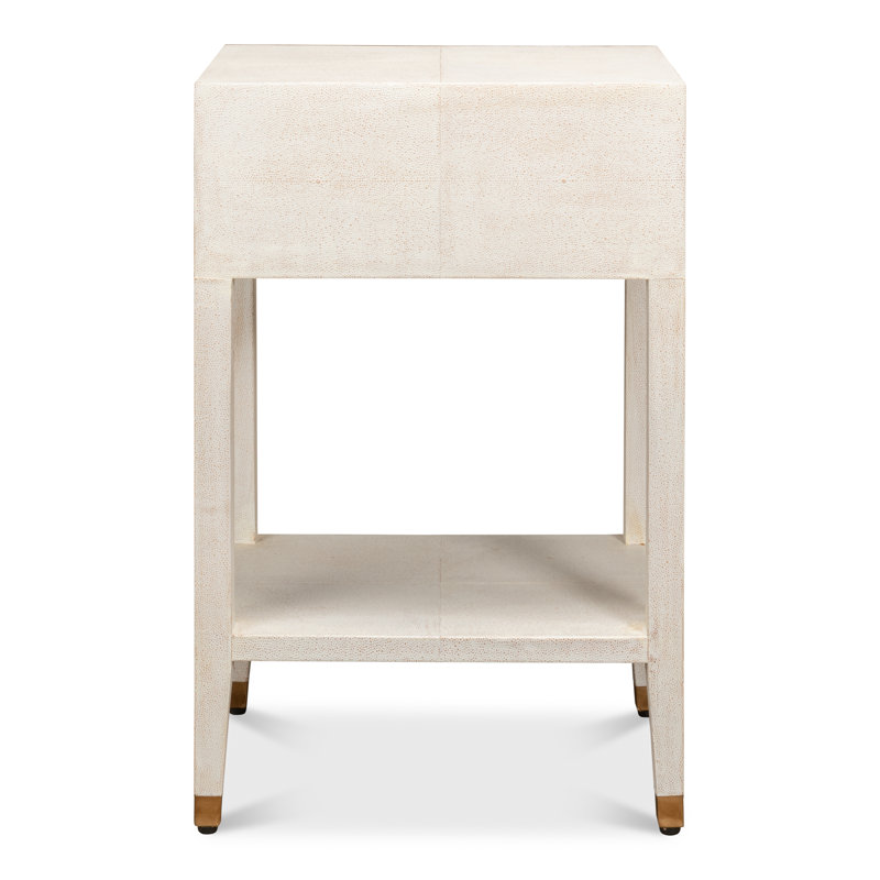 Osprey White Solid Wood Nightstand with Leather Top and Brass Handle