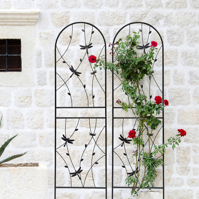 Treillis de jardin en métal 71 po x 19,7 po, support à fleurs rouille, support pour plante d'extérieur, noir, plan d'assemblage simple, paquet de 71 po x 19,7 po, support antirouille, aide, processus d'installation