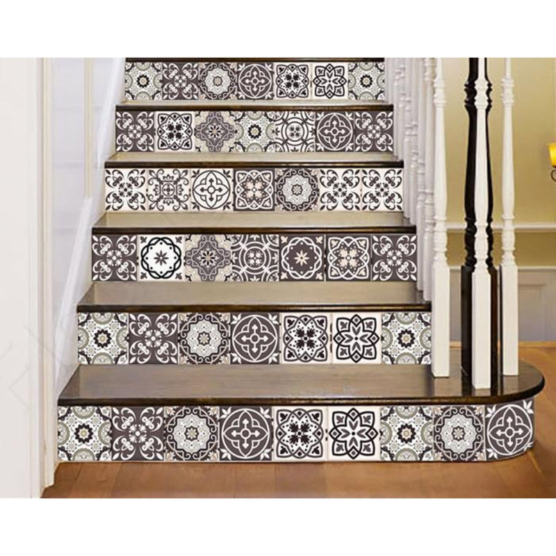 Carreaux amovibles en vinyle noir et gris 8 po x 8 po, H 5 po x l 5 po x P 0,1 po, Noir / blanc / brun