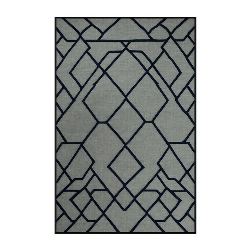 Tapis gris en treillis lavable à la machine, Rectangulaire 2 pi x 3 pi